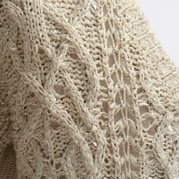 Free People Cross My Heart Cable Knit Sweater Ivory Distressed Women’s Small - Picture 5 of 8
